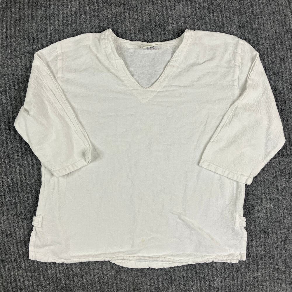 Drawstrings of Malibu Shirt‎ Women's Medium White 3/4 Sleeve V-Neck Lightweight